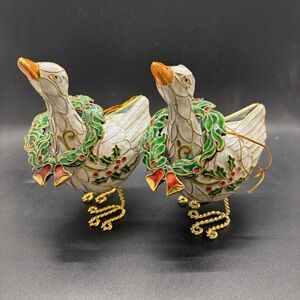 Vintage NYCO Christmas Goose Vintage RARE Ornament Pair Jeweled Wreath